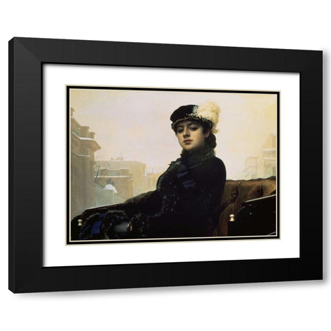 Portrait of an Unknown Woman Black Modern Wood Framed Art Print with Double Matting by Kramskoj, Ivan