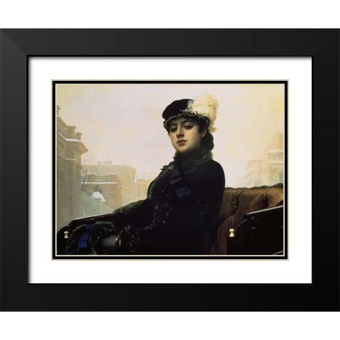 Portrait of an Unknown Woman Black Modern Wood Framed Art Print with Double Matting by Kramskoj, Ivan
