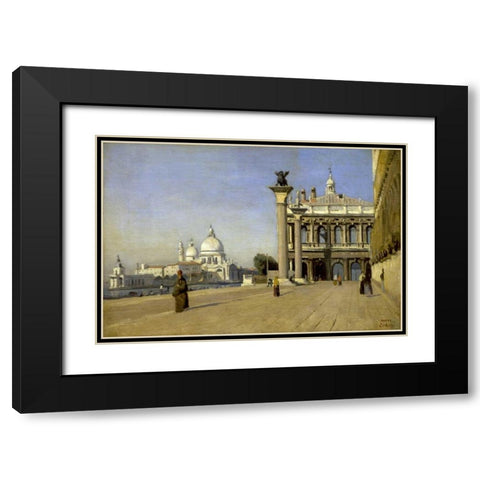 Morning in Venice Black Modern Wood Framed Art Print with Double Matting by Corot, Jean-Baptiste-Camille