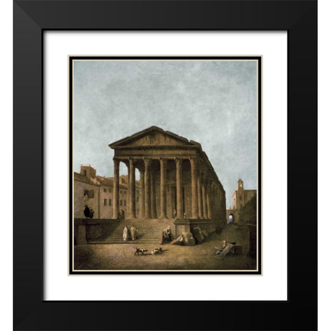 Temple of Augustus in Nimes, 1783 Black Modern Wood Framed Art Print with Double Matting by Robert, Hubert