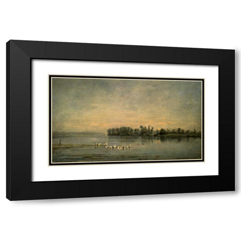Le Marais de Canards Black Modern Wood Framed Art Print with Double Matting by Daubigny, Charles Francois