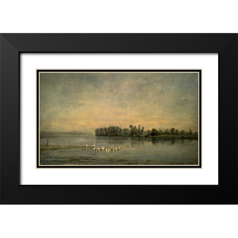 Le Marais de Canards Black Modern Wood Framed Art Print with Double Matting by Daubigny, Charles Francois