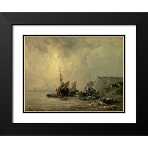 Boats by the Normandy Shore Black Modern Wood Framed Art Print with Double Matting by Bonington, Richard Parkes