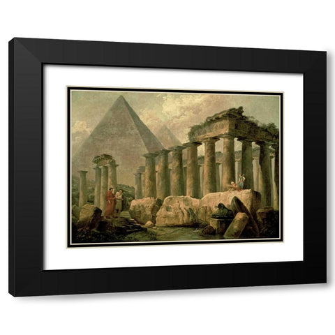 Pyramid and Temples Black Modern Wood Framed Art Print with Double Matting by Robert, Hubert