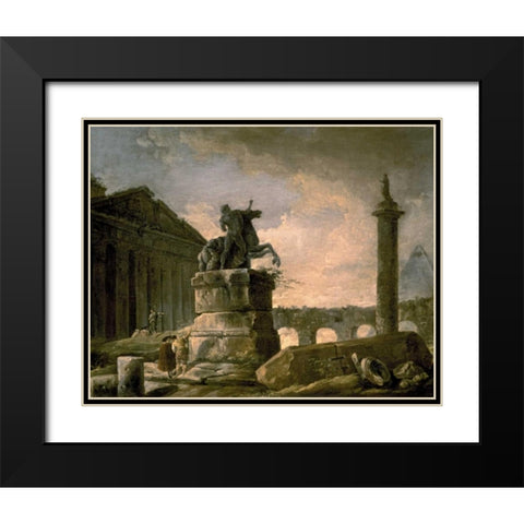 Architectural Landscape with Obelisk Black Modern Wood Framed Art Print with Double Matting by Robert, Hubert