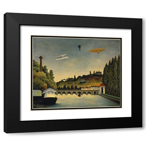 View of the Bridge at Sevres and the Hills at Clam Black Modern Wood Framed Art Print with Double Matting by Rousseau, Claude