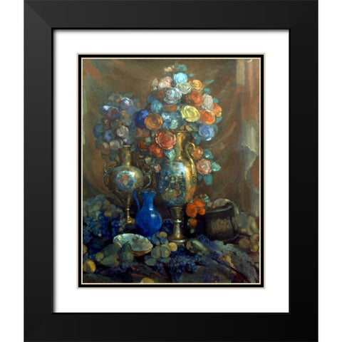 Vases, Flowers, Fruits, 1912 Black Modern Wood Framed Art Print with Double Matting by Sapunov, Nikolai