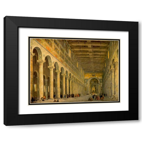 Interior of the Church of San Paolo Fuori Le Mura, Black Modern Wood Framed Art Print with Double Matting by Pannini, Giovanni Paolo
