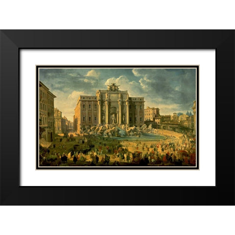 The Trevi Fountain in Rome Black Modern Wood Framed Art Print with Double Matting by Pannini, Giovanni Paolo