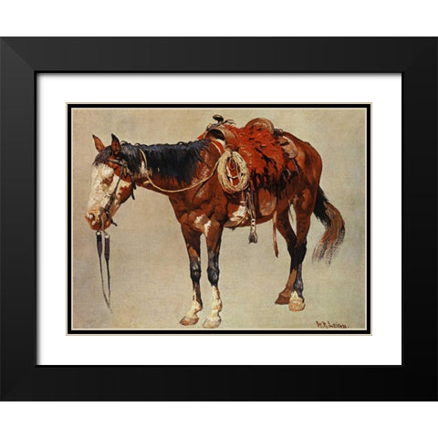 Navajo Pony Black Modern Wood Framed Art Print with Double Matting by Leigh, William R.