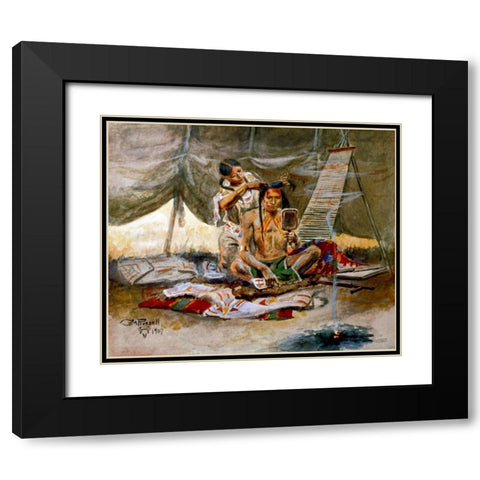 Beauty Parlor Black Modern Wood Framed Art Print with Double Matting by Russell, Charles M.