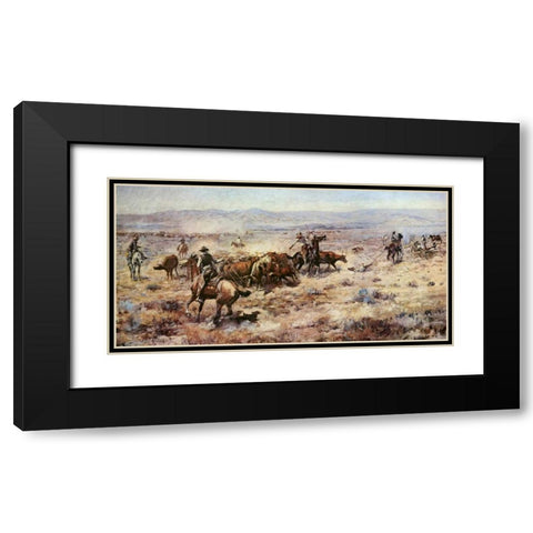 The Round-Up Black Modern Wood Framed Art Print with Double Matting by Russell, Charles M.