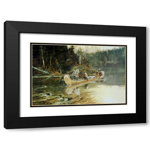 On The Flathead Black Modern Wood Framed Art Print with Double Matting by Russell, Charles M.