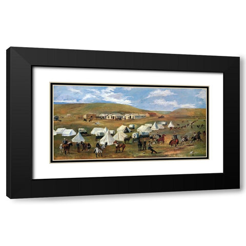 Cowboy Camp During The Roundup Black Modern Wood Framed Art Print with Double Matting by Russell, Charles M.