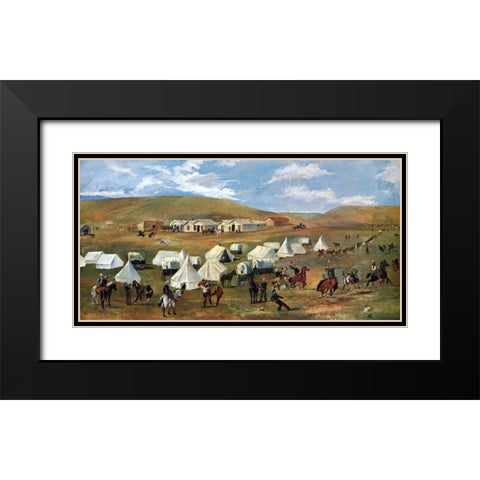 Cowboy Camp During The Roundup Black Modern Wood Framed Art Print with Double Matting by Russell, Charles M.