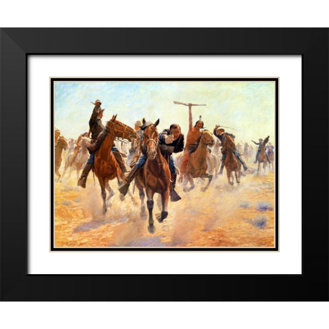 Breaking Through The Lines Black Modern Wood Framed Art Print with Double Matting by Schreyvogel, Charles