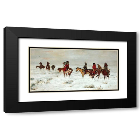 Lost In A Snowstorm - We Are Friends Black Modern Wood Framed Art Print with Double Matting by Russell, Charles M.