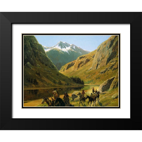 Indian Maurauders In Party Fording Stream Black Modern Wood Framed Art Print with Double Matting by Farny, Henry