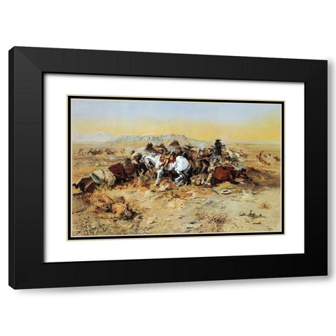 A Desperate Stand Black Modern Wood Framed Art Print with Double Matting by Russell, Charles M.
