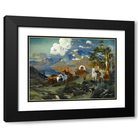 Emigrant Train at Donner Lake Black Modern Wood Framed Art Print with Double Matting by Johnson, David