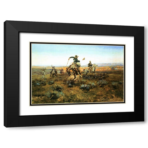 A Bad One Black Modern Wood Framed Art Print with Double Matting by Russell, Charles M.