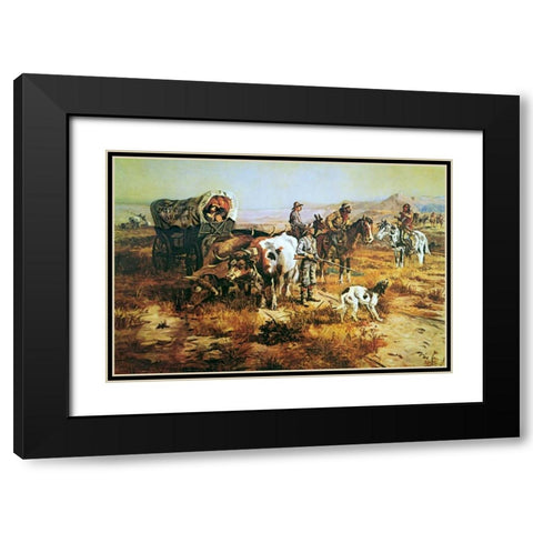 A Doubtful Visitor Black Modern Wood Framed Art Print with Double Matting by Russell, Charles M.