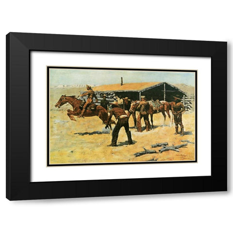 Coming and Going of the Pony Express Black Modern Wood Framed Art Print with Double Matting by Remington, Frederic