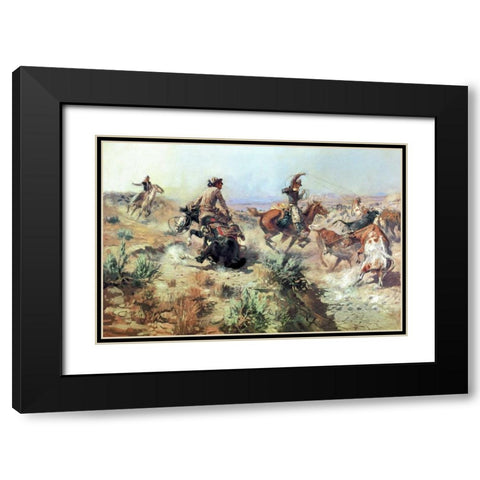 Jerked Down Black Modern Wood Framed Art Print with Double Matting by Russell, Charles M.