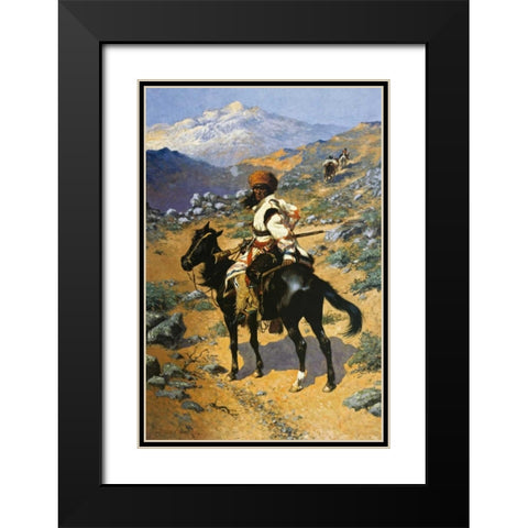 An Indian Trapper Black Modern Wood Framed Art Print with Double Matting by Remington, Frederic