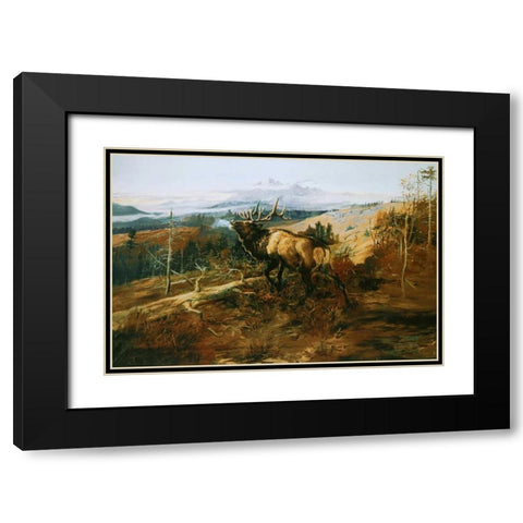 The Elk Black Modern Wood Framed Art Print with Double Matting by Russell, Charles M.