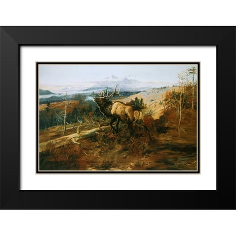 The Elk Black Modern Wood Framed Art Print with Double Matting by Russell, Charles M.