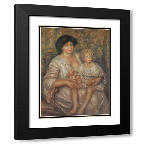 Mother and Child Black Modern Wood Framed Art Print with Double Matting by Renoir, Pierre-Auguste