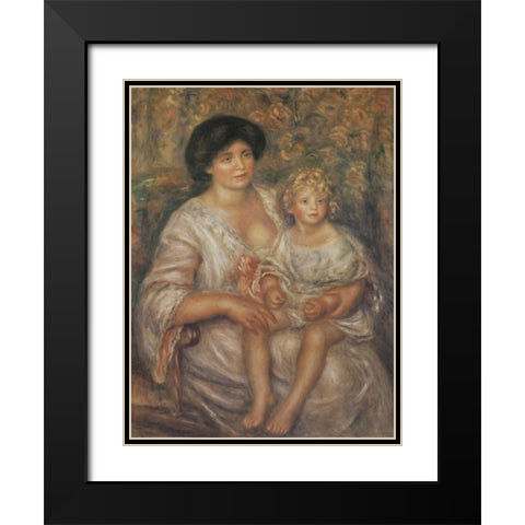 Mother and Child Black Modern Wood Framed Art Print with Double Matting by Renoir, Pierre-Auguste