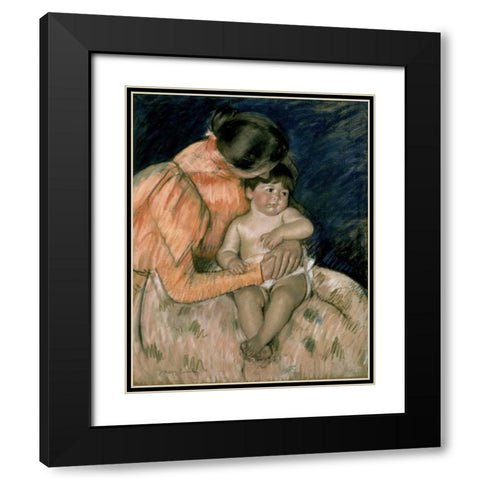 Mother and Child Black Modern Wood Framed Art Print with Double Matting by Cassatt, Mary