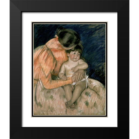 Mother and Child Black Modern Wood Framed Art Print with Double Matting by Cassatt, Mary