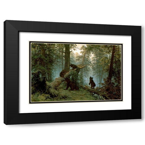 Morning In A Pine Forest Black Modern Wood Framed Art Print with Double Matting by Shishkin, I.