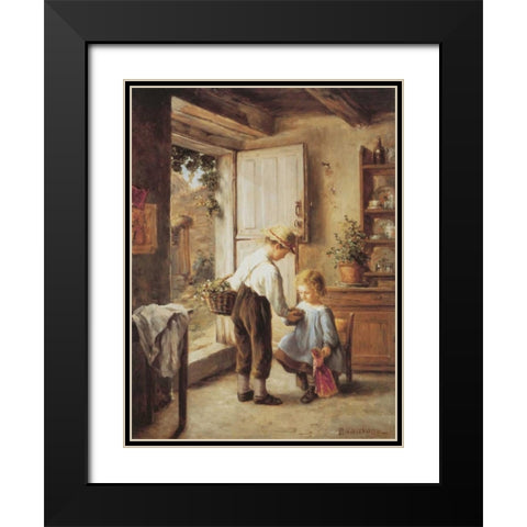 A Present For My Sister Black Modern Wood Framed Art Print with Double Matting by Sauvage, Philippe