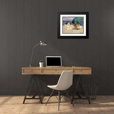 Green Umbrella Black Modern Wood Framed Art Print with Double Matting by Potthast, Edward Henry