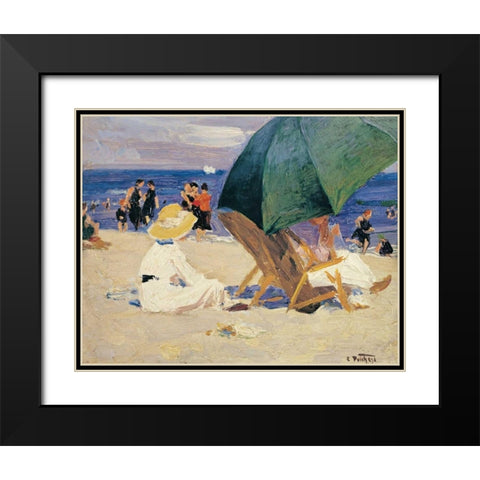 Green Umbrella Black Modern Wood Framed Art Print with Double Matting by Potthast, Edward Henry