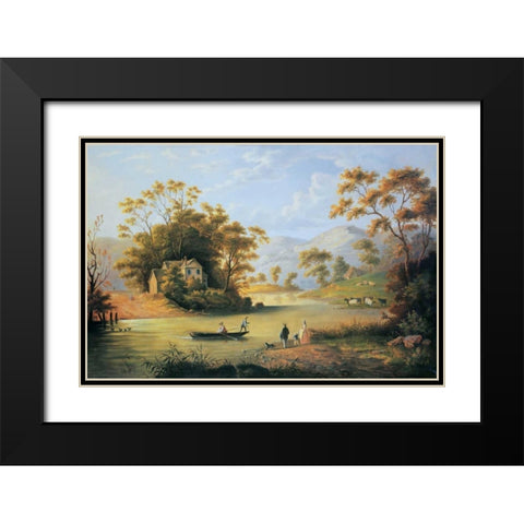 Boating On The Hudson Black Modern Wood Framed Art Print with Double Matting by Audubon, John Woodhouse