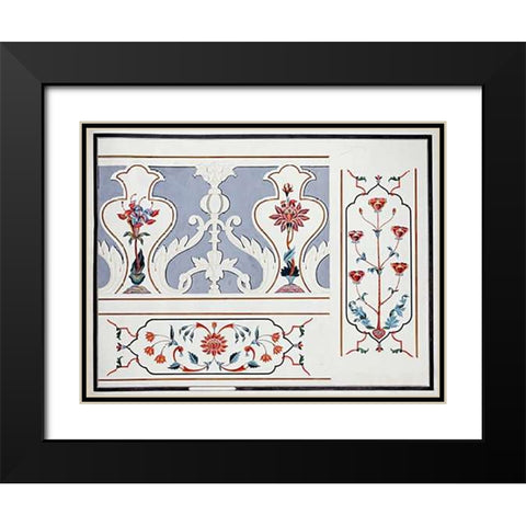 Details of The Mosaics at The Taj Mahal Black Modern Wood Framed Art Print with Double Matting by Agra School