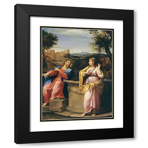 Museumist and The Woman of Samaria at The Well Black Modern Wood Framed Art Print with Double Matting by Albani, Francesco