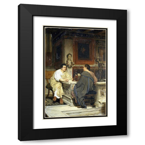 The Discourse; a Chat Black Modern Wood Framed Art Print with Double Matting by Alma-Tadema, Sir Lawrence