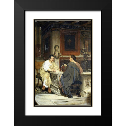 The Discourse; a Chat Black Modern Wood Framed Art Print with Double Matting by Alma-Tadema, Sir Lawrence