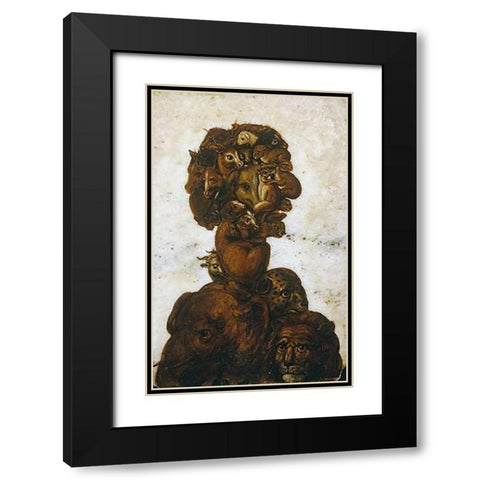 The Four Elements - Earth Black Modern Wood Framed Art Print with Double Matting by Arcimboldo, Giuseppe