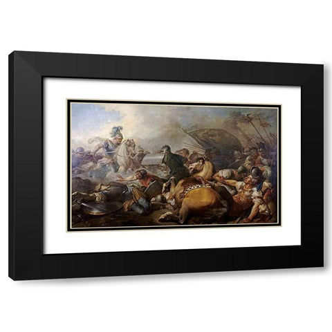 A Battle Between Two Roman Legion Enemies Black Modern Wood Framed Art Print with Double Matting by Autour, Ecole Francaise