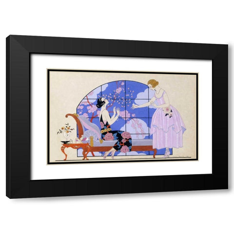 Two Ladies In a Salon Black Modern Wood Framed Art Print with Double Matting by Barbier, Georges