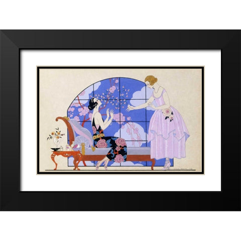 Two Ladies In a Salon Black Modern Wood Framed Art Print with Double Matting by Barbier, Georges