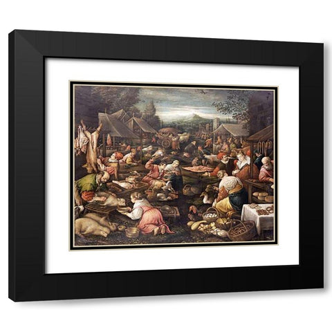 A Country Market Black Modern Wood Framed Art Print with Double Matting by Bassano, Jacopo