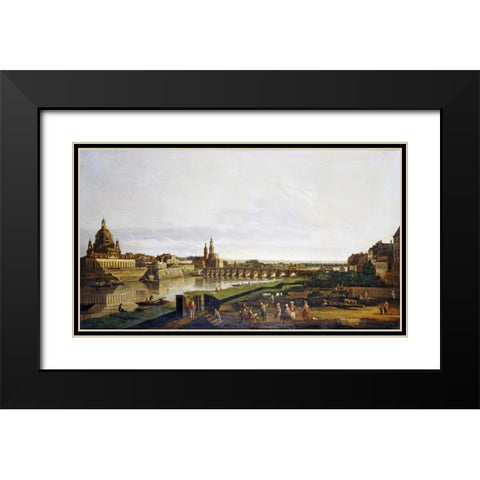 A View of Dresden Black Modern Wood Framed Art Print with Double Matting by Bernardo, Bellotto